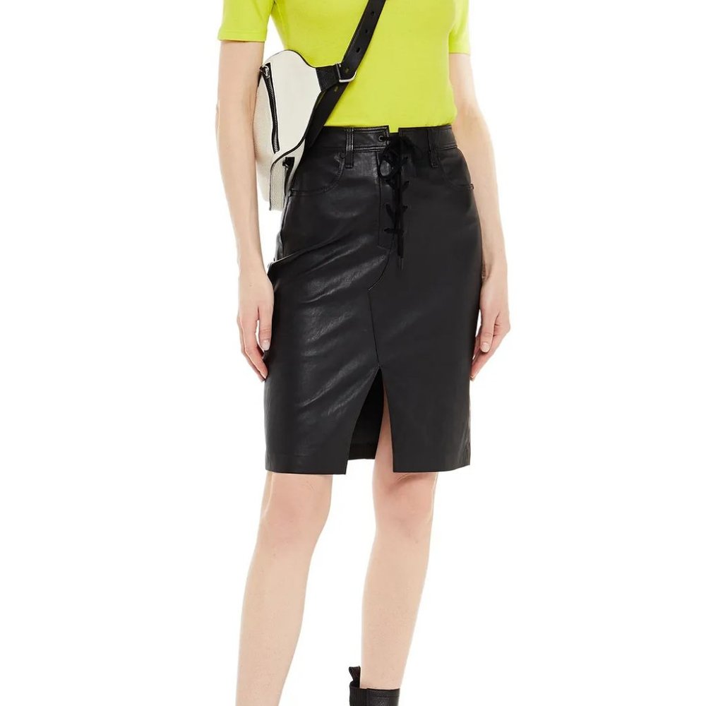 Rag & Bone Black Lace-Up Front Leather Skirt Size 28